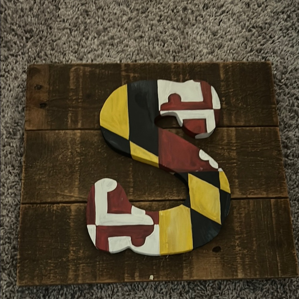 AND Mixed Media Art Red and Yellow Stylized Letter S